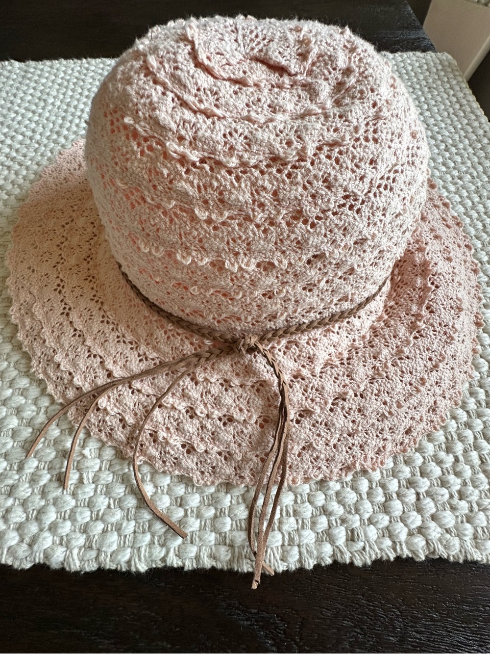 C.C Crochet Sun Hat in Blush Pink with Braided Tie